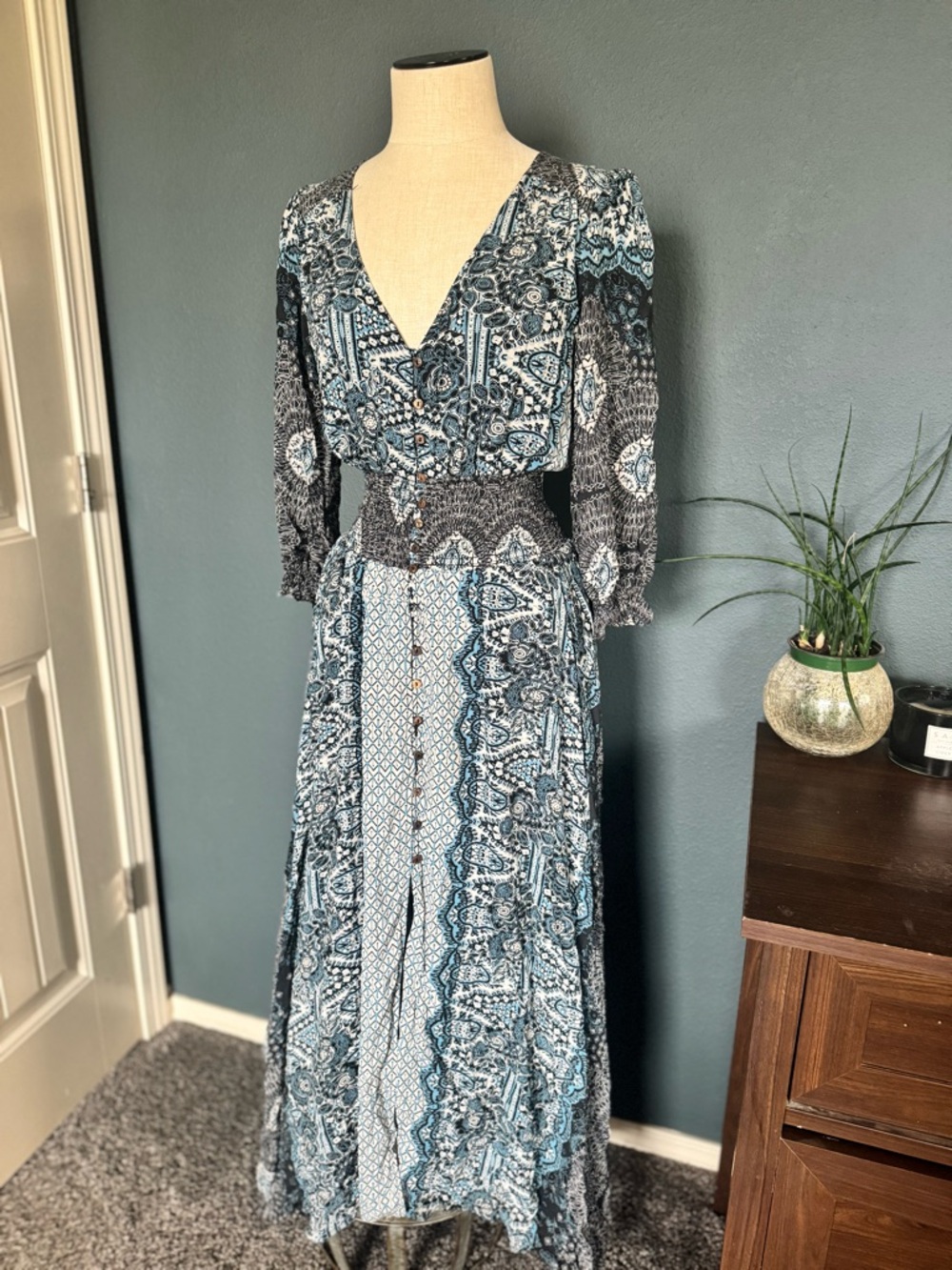 Free People Blue and White Paisley Maxi Dress